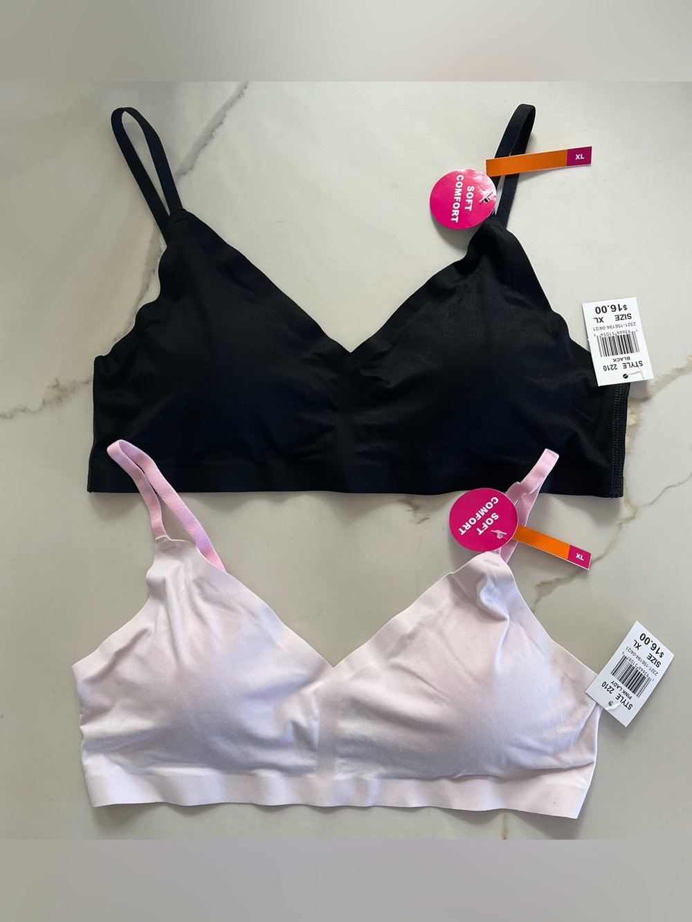 Maidenform Big Girls V-Neck Seamless Bralettes Padded SET OF 2 XL NEW Pink Black